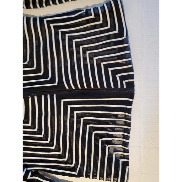 Damee Inc XL Sheer Retro Mesh Black White Geometric Striped Zip Up Jacket Shirt - Picture 5 of 9